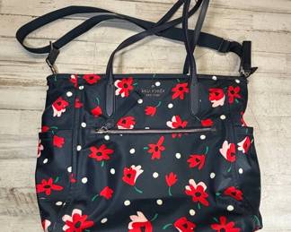 Lot #206 Kate Spade New York Navy Floral Polka Dot Nylon Tote Bag Shoulder Crossbody Handbag