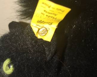 IMPRESSIVE CONDITION STEIFF "BURRI" OLDER VINTAGE BLACK CAT WITH ALL TAGS  & BUTTON