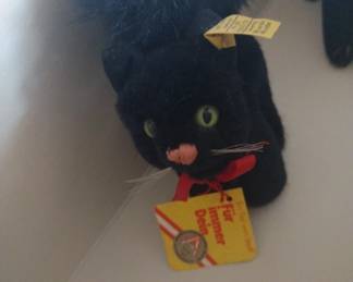 IMPRESSIVE CONDITION STEIFF "BURRI" OLDER VINTAGE BLACK CAT WITH ALL TAGS  & BUTTON