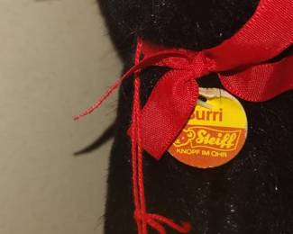 IMPRESSIVE CONDITION STEIFF "BURRI" OLDER VINTAGE BLACK CAT WITH ALL TAGS  & BUTTON