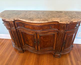 Serpentine Solid wood and marble top sideboard 73”w x 41”H