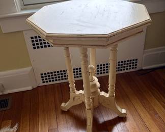octagonal cream wood side table 19” x 19”