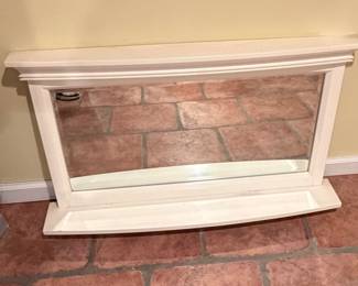 Pottery Barn cream wood mirror with shelf 36” x 21”