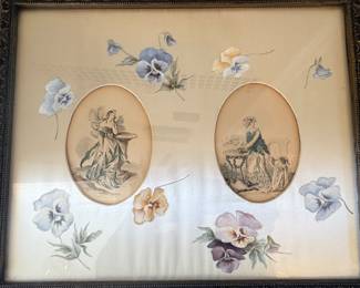 Victorian Satin Print with floral 15 “ x 13” 