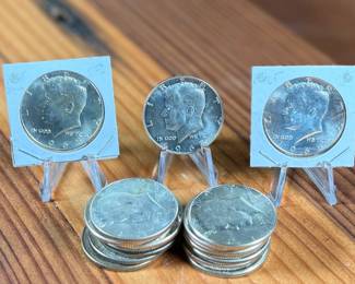 This lot features seventeen (17) 40% silver Kennedy half dollars.