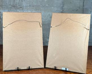 This lot features a pair of Native American paintings, likely depicting Apache Gaan dancers. Each piece measures in frame, 15” H x 10.25” W.