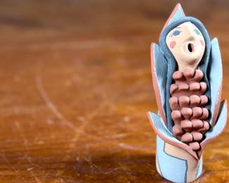 This lot features an original sculpture, signed by New Mexico artist Jemez and measures, 4.5” H.