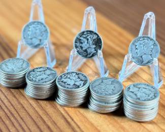 90% SILVER MERCURY DIMES, $5.00 FACE VALUE