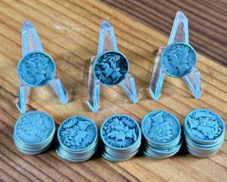 90% SILVER MERCURY DIMES, $5.00 FACE VALUE
