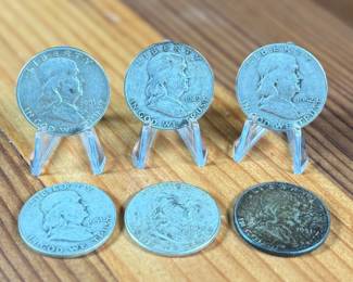 SIX FRANKLIN SILVER HALF DOLLARS