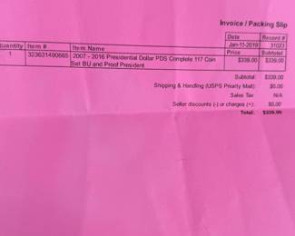 Complete 2007-2016 Presidential Dollar PDS 117-coin set featuring both brilliant uncirculated and proof coins. Coins are arranged in a dedicated album, with additional display cases for select presidential sets, including Richard Nixon, Gerald Ford, and Ronald Reagan. Includes original invoice indicating the purchase price of $339. Some missing as shown in photos.