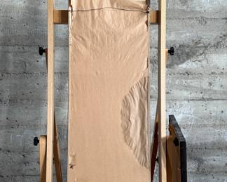 Framed posters advertising the Buffalo Ranch Real Wild West show. Printed by Riverside Print Co., Chicago, these posters feature vibrant depictions of cowboys, Native Americans, and historical scenes. The frames show some age-related wear, and the paper backing is partially torn, exposing an art gallery label from Hulmeville, Pennsylvania. One of them is protected by glass and the other is not. Each one measures in frame, 37” H x 14.5” W.