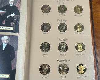 The 2007–2011 Presidential Dollar PDS set consists of 60+ copper-nickel manganese brass coins, featuring four new presidents annually from Washington to Garfield, with P (Philadelphia), D (Denver), and S (San Francisco/Proof) mint marks. Appears to be only missing one (1) coin.