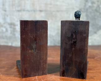 This lot features a vintage pair of wooden Don Quixote Spanish folk art bookends in good condition. “Made in Spain” tagged underneath.