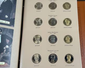 The 2007–2011 Presidential Dollar PDS set consists of 60+ copper-nickel manganese brass coins, featuring four new presidents annually from Washington to Garfield, with P (Philadelphia), D (Denver), and S (San Francisco/Proof) mint marks. Appears to be only missing one (1) coin.