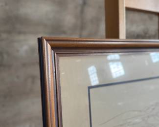 "Hunting The Spirit Buffalo", a professionally framed print by listed artist, Woody Crumbo. Measures in frame, 26.5” H x 39” W.