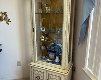 8 $150 each One of Two curio cabinet cream 28Wx16Dx74H