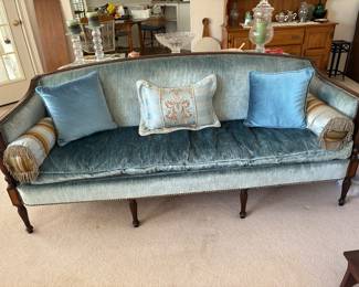 1 240.00 Blue velvet setee Federal style 1950's 77Wx28Dx31H
