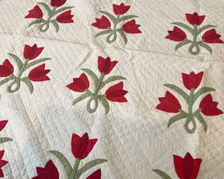 Hand appliqué tulip scalloped quilt all hand quilted