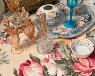 Czech perfume bottles , hair receiver etc