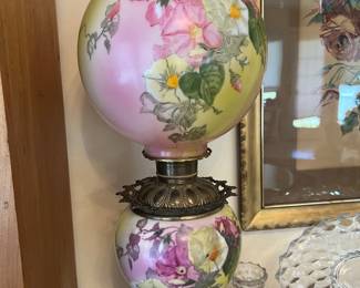Large hand painted kerosene gone w the wind lamp