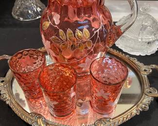 Cranberry pitcher and glasses