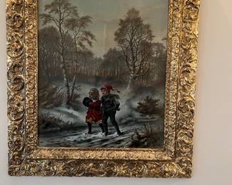 Antique winter print in ornate frame