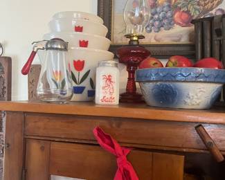 Set 4 fire king tulip bowls Salt glaze cherries bowl ,