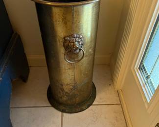 Brass umbrella stand w lions head