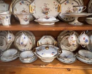 10pc place setting Havilland China w cream soups , demitasse cups , trays , teapot etc