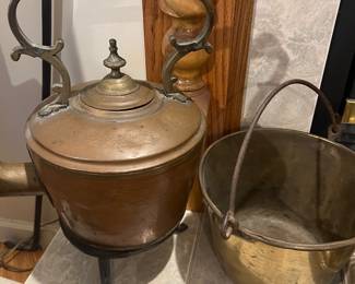 Early copper tea kettle w stand