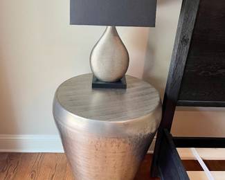 Hammered metal drum side table