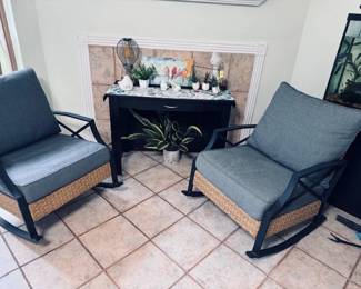 Outdoor or can be Indoor Wicker rockers Pillow seating    -Small desk or Hall Table