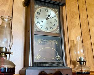 Clock and oil lamps 