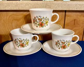 Teacups and saucers, several prints in home