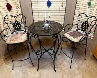 PRESALE: bistro table +chairs $125 (barstool 28” to seat 45” total, table 40” height, 2’ circumference)