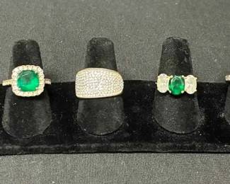 KN293VJewelry 925 10K Rings, Green Clear Stones