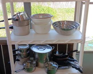 Enameled Roasting Pans, Pots, Pans, Ricer, Strainers, Grinder