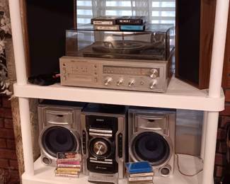 Sony cd/cassette/radio player, Sears Hi/Fi Stereo, Sony table top stereo  CDs, 33 records