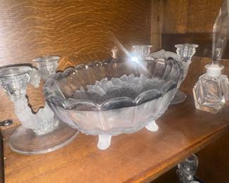 pretty crystal (Cambridge?) and footed bowl