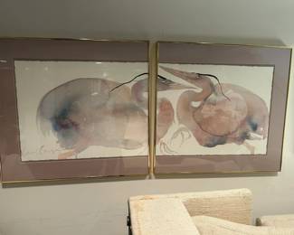 Watercolor Diptych titled "The Heronry by Carol Grigg