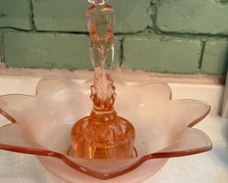 Art Deco pink glass with flower frog and nude lady in lily shaped float bowl