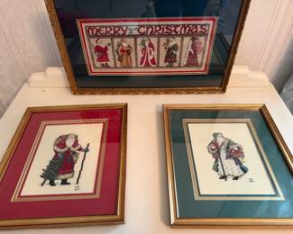 Cross stitched santas