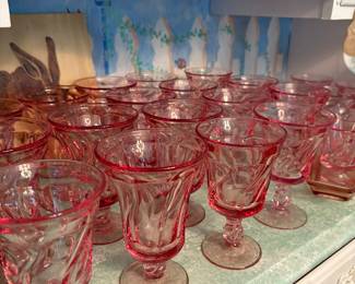 lots of pink glassware