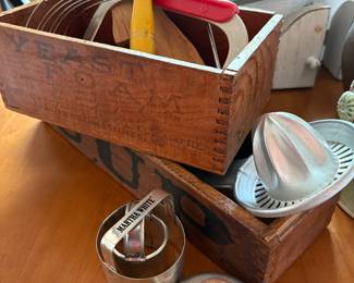 vintage boxes and kitchen tools