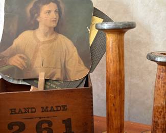 Havana Smoker's box, old fans, sewing spindles