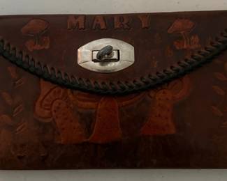 Mary hand tooled leather mushroom wallet