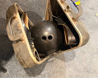vintage bowling bag with shoes & bowling ball