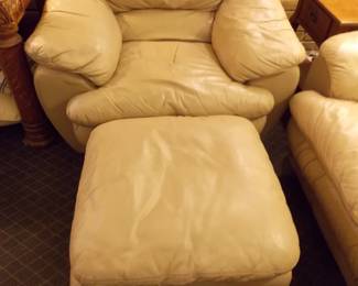 Tan leather chair with ottoman matches sofa