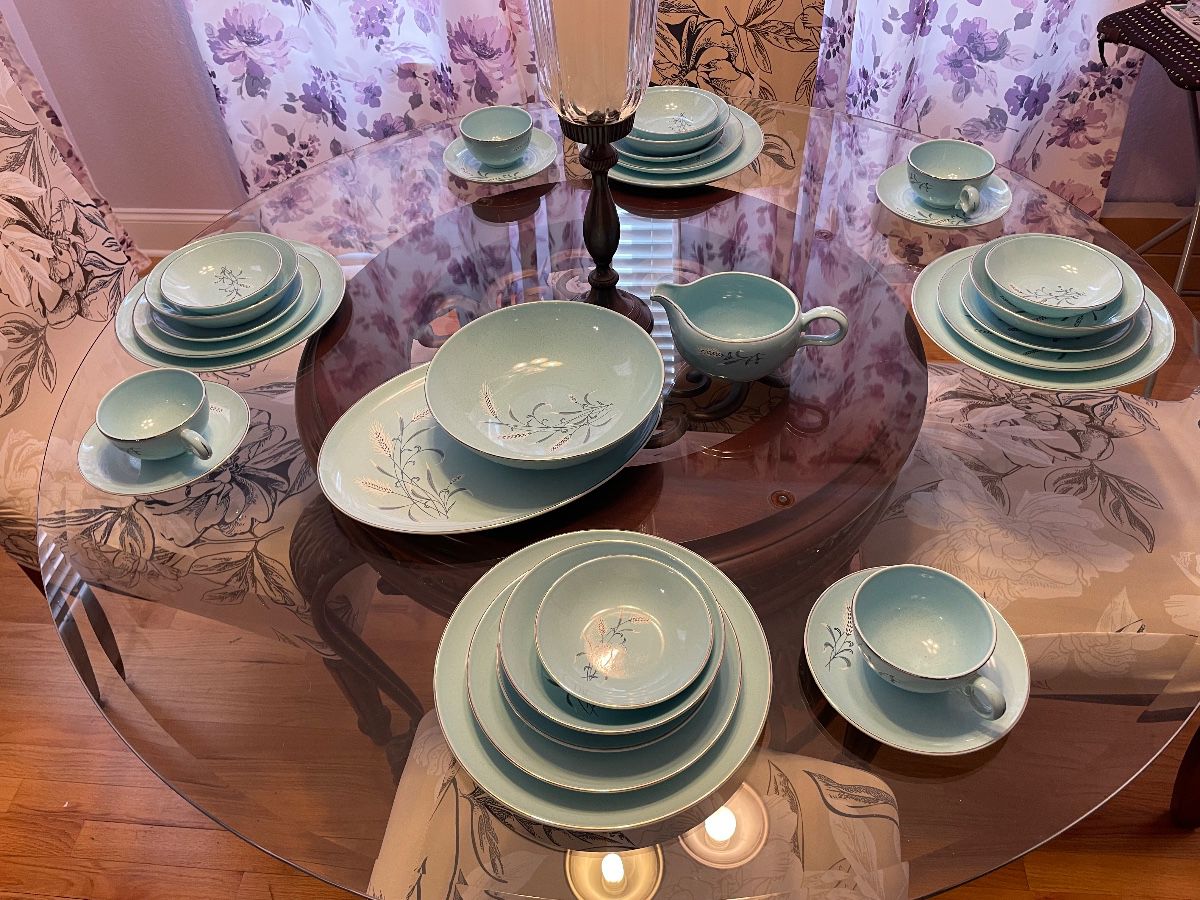 Blue Wheat Dish Set with Serving Pieces